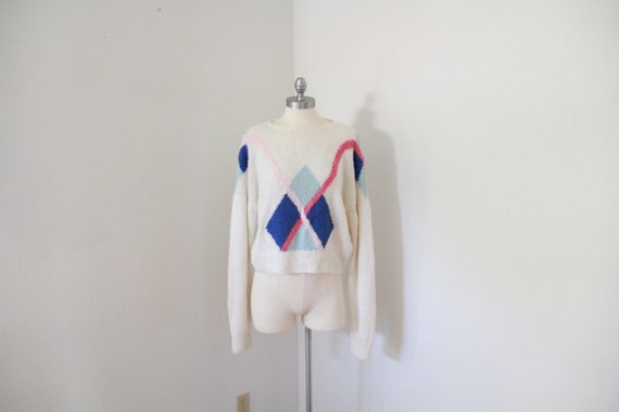 Sweater• 1970s • Color Block • Triangle • Pink • … - image 1