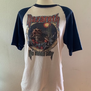 Nazareth No Mean City, Vintage Raglan, Authentic Concert 1979 Tour, 1970s Concert T-Shirt Raglan Style Short Sleeve Baseball T-Shirt