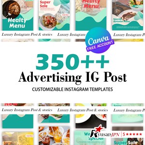 Food Instagram Canva Templates: Restaurant Social Media Kit (350+ Editable Designs) (Digital Download)