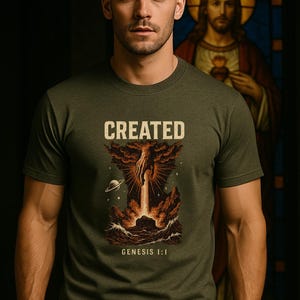 Created Genesis 1:1 T-Shirt Christian Creation Shirt for Men & Women | Forgiven Brand Bold Faith Graphic Tee | Bible Verse Unisex Tee
