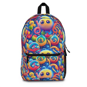 Colorful Cartoon Backpack, Fun School Bag, Kids Backpack, Vibrant Travel Pack, Unique Art Bag, Gift for Students