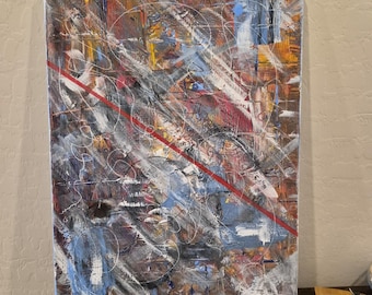 Blue and Red Abstract Canvas Painting, 16x24 Original Textured Wall Art – Redline Rhythm