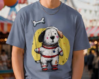 Astronaut Dog T-Shirt for Dog Lovers, Space Puppy Graphic Tee Gift, Unisex Organic Cotton
