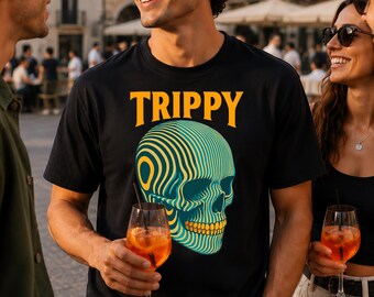 Trippy Skull Graphic T-Shirt: Retro Psychedelic Streetwear Organic Cotton Tee