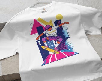 Skateboard T-Shirt 90s Vintage: Unisex Organic Cotton Graphic Tee