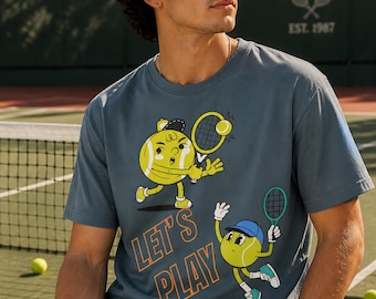 Camiseta de algodón orgánico con dibujos animados de tenis/Regalo para jugadores
