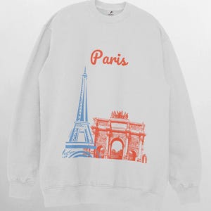Sweatshirt Organic Cotton Unisex Paris France Graphic Eiffel Tower Arc de Triomphe Retro Travel Vintage Streetwear Gift