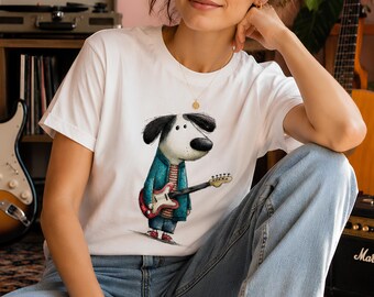 Guitar Dog T-Shirt, Organic Cotton, Unisex Music Lover Tee