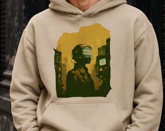 Futuristisches Hoodie Unisex | Bio Baumwolle Cyberpunk | Retro Tech Illustration Pullover
