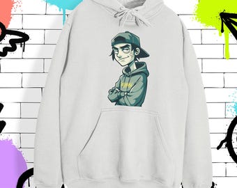 Unisex Organic Cotton Cartoon Graphic Hoodie – Streetwear Urban Print – Eco Skate Style