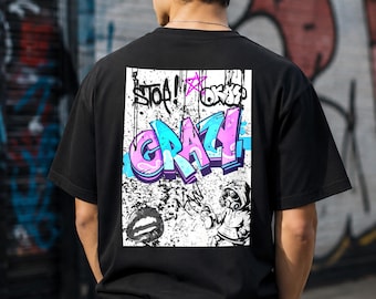 Graffiti Streetwear T-Shirt, Urban Art Back Print Tee, Y2K Graphic Shirt, Unisex Cotton Crew