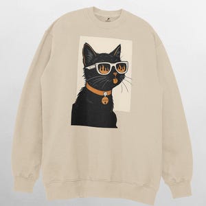 Unisex Organic Cotton Sweatshirt Cool Cat Sunglasses Retro 90s Vintage Style Graphic Fun Gift Casual Streetwear For Cat Lovers Everyday