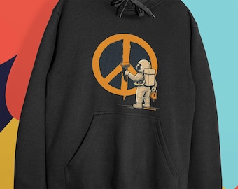 Retro Astronaut Peace Art Hoodie | Unisex Eco-Friendly Streetwear