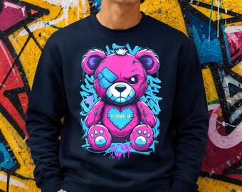 Graffiti Teddy Bear Sweatshirt | Urban Pop Art Hoodie | Streetwear Unisex Pullover