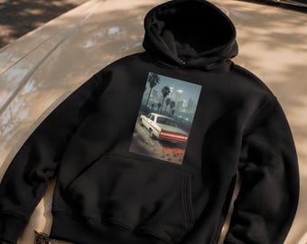Vintage Car Hoodie: Unisex-tröja i ekologisk bomull, retro streetwear