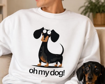 Dachshund Sweatshirt, Organic Cotton Dog Lover Crewneck, Modern Sausage Dog Sweater