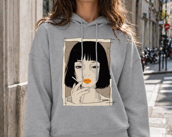 Sudadera con capucha de anime para mujer / Sudadera de algodón orgánico con estampado de manga