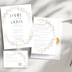 Wildflower Wedding Invitation Suite, Wedding Invitation Template, Wedding Invite Template, Wedding Invitation Template Canva, Wedding Invite