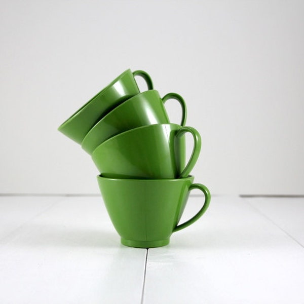 Vintage Set of Green Plastic Mugs