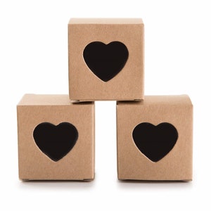 10 Small Kraft Gift Boxes with Acetate Heart Window | 5cmx5cmx5cm | DIY Favours
