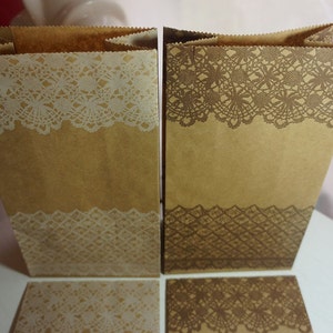 10 Kraft Paper Bags | Brown Lace Design | Baby/Bridal Shower | Gifts