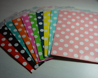 12 Flat Paper Bags 180mmx130mm ~ Polka Dot Design ~ *Favours *Loot *Markets *Gifts