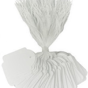 100 White Strung Merchandise Tags | 18mmx29mm | Retail | Markets | Labels | Price Tags
