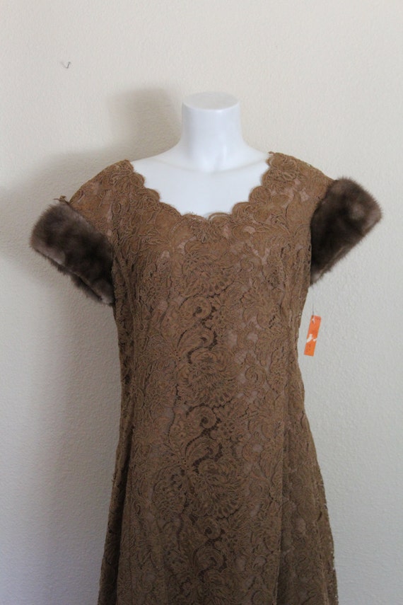 1960s Couture Lace and Mink Dress / Vintage Lace … - image 3