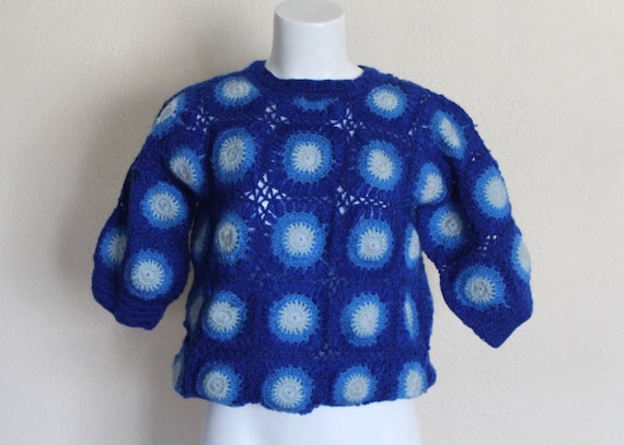 Vintage Granny Square Crocheted Top / Vintage Gran