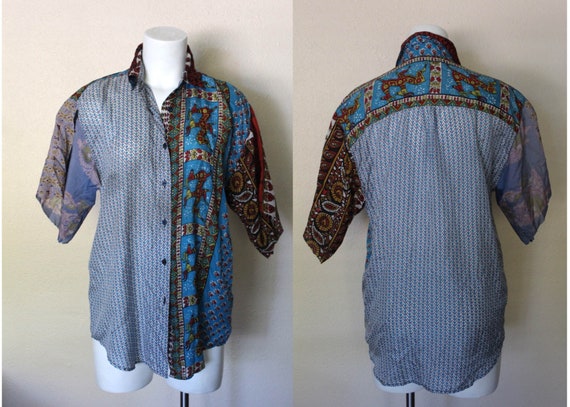 Vintage Indian Silk Patchwork Top / Silk Patchwork