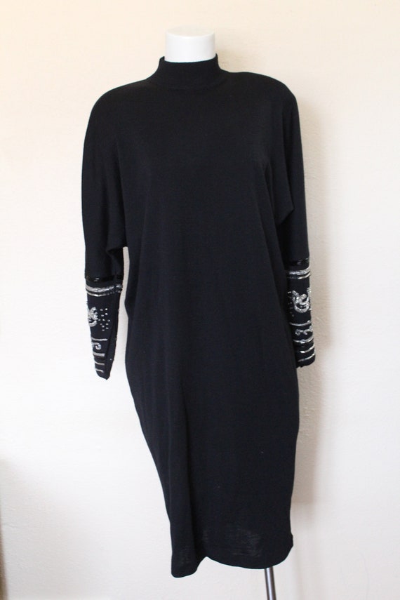 Liz Claiborne Vintage Knit and Beaded 1980s Dress… - image 2