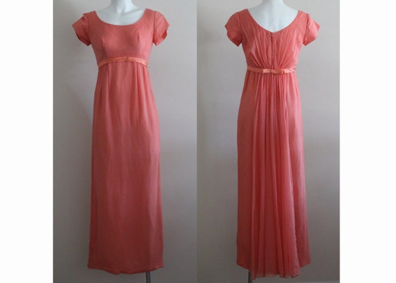 Vintage 1960s Silk Coral Chiffon Dress / Vintage C