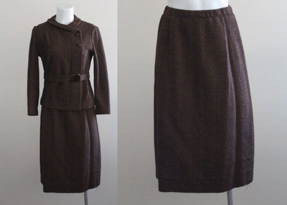 Vintage 1960s Herringbone Two Piece Suit / Vintage