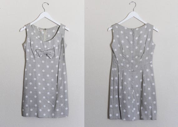Vintage 1960s Linen Polka Dot Mini Dress / Vintage
