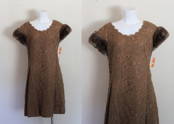 1960s Couture Lace and Mink Dress / Vintage Lace … - image 1