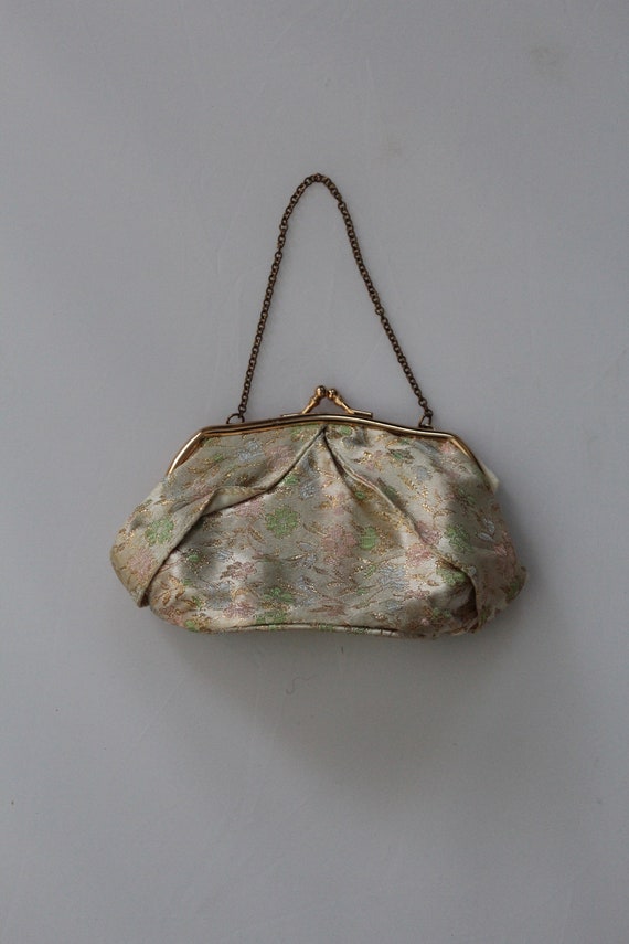 Vintage 1960s Metallic Brocade Purse / Gold Broca… - image 1