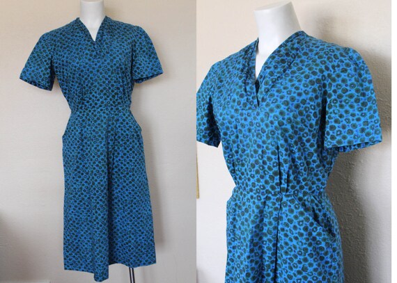 Vintage 1950s Cotton Day Dress / Vintage 50s Mediu