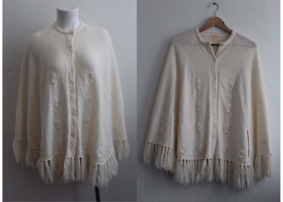 Vintage 1950s Cream Cape / Fringe Cape / VIntage S