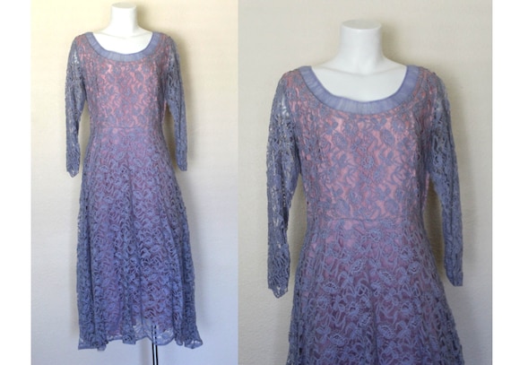 Vintage 1960s Violet Lace Dress / Purple Lace Dres