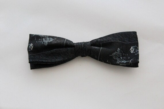 Vintage 1950s Skinny Clip On Bow Tie / Vintage Ski