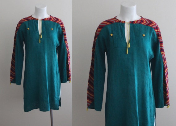 Vintage 1970s Indian Cotton Tunic / 70s Cotton Tun