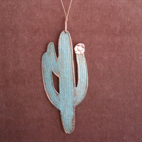 SAGUARO CACTUS Copper Verdigris Ornament - Handcrafted in The Copper State (Arizona USA)