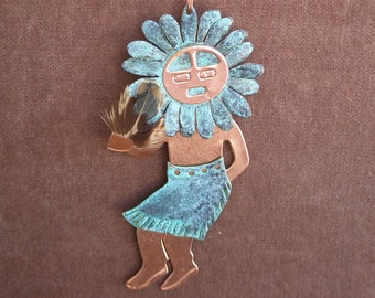 Kachina SUN FACE Copper Verdigris Ornament - Handcrafted in The Copper State (Arizona USA)