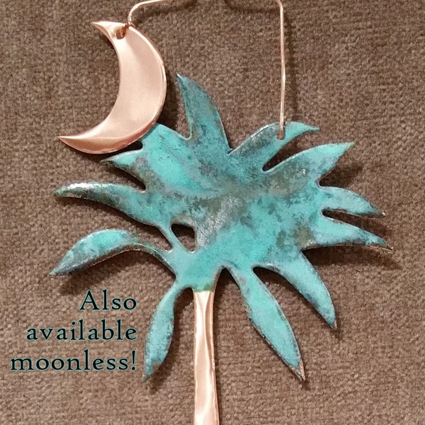 PALM TREE & Moon Copper Verdigris Ornament - Handcrafted in The Copper State (Arizona USA)