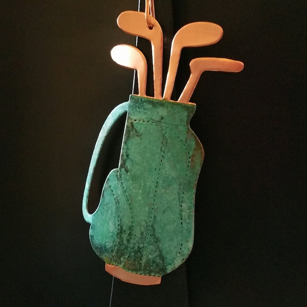 GOLF BAG Copper Verdigris Ornament - Handcrafted in The Copper State (Arizona USA)