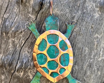 TURTLE TORTOISE Desert Land Copper Verdigris Christmas Ornament - Handcrafted in The Copper State (Arizona USA) Dos Damas Designs