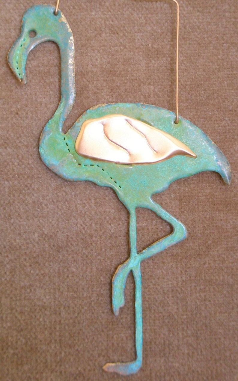 FLAMINGO Copper Verdigris Ornament Handcrafted in The Copper State Arizona USA image 1