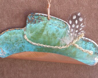 COWBOY HAT Copper Verdigris Ornament - Handcrafted in The Copper State (Arizona USA)