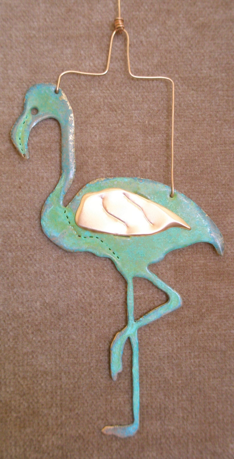 FLAMINGO Copper Verdigris Ornament Handcrafted in The Copper State Arizona USA image 3