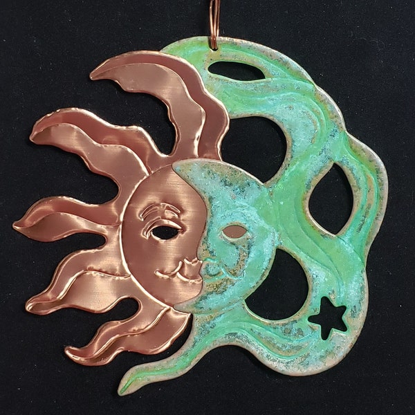 SUN / MOON Copper Verdigris Ornament - Handcrafted in The Copper State (Arizona USA)